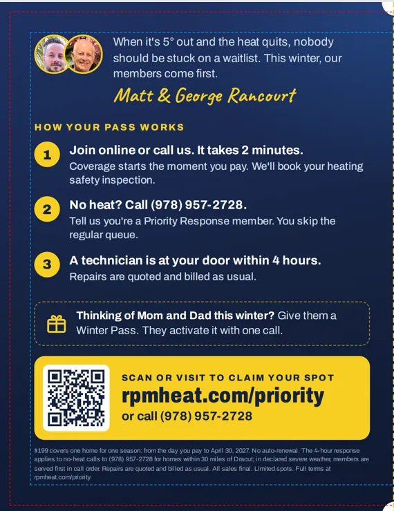 Back of the Priority Pass postcard, signed by Matt and George Rancourt
